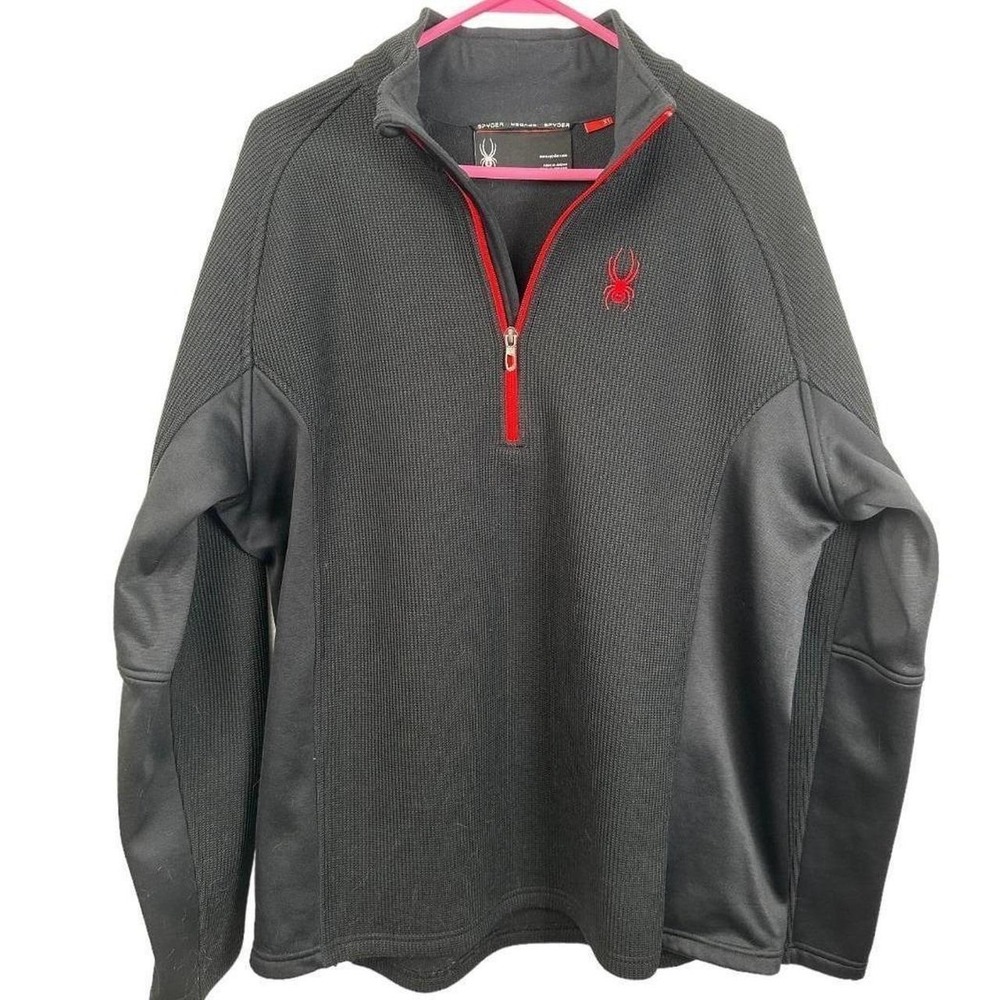 Spyder Mens XL Black Textured Waffle Knit Quarter Zip Fleece Pullover Jacket